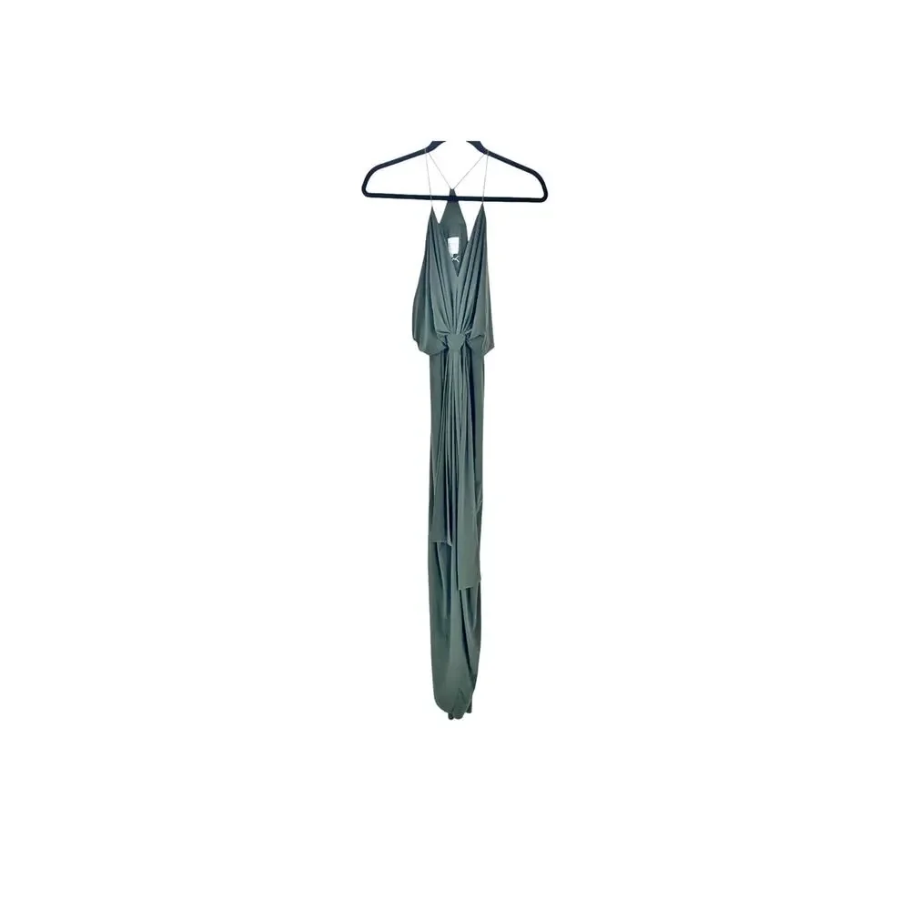 Misa Los Angeles Domino Front Twist Draped Maxi Dress Olive Green Size S NWT